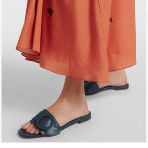 Milooey shoes Navy Open Toe Sandal One Band Slip On Mule Round Buckle Slipper